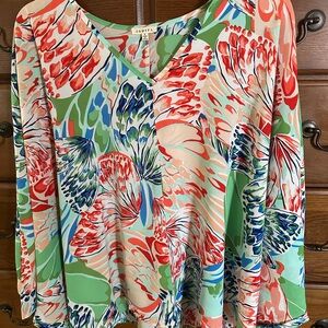 JODIFL Green Multicolor Floral V-Neck Top